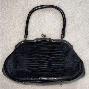 Vintage Black Crocodile-Embossed Handbag